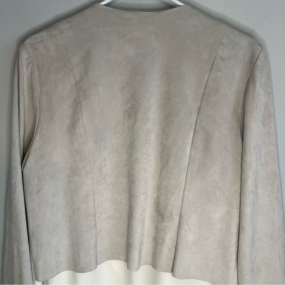 Chico's Open Front Faux Suede Jacket Jacket Sz L White Gray Layered Office - Picture 14 of 15